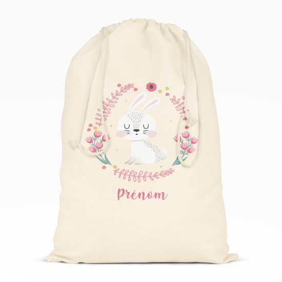 Bolsa de hilo personalizada - Coneja blanca flores