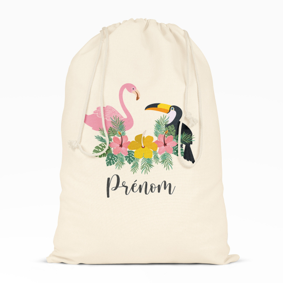 Bolsa de hilo personalizada - Flamenco rosa y tucán