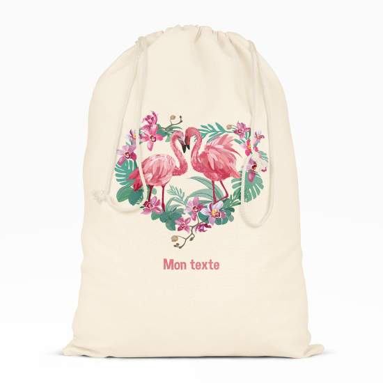 Bolsa de hilo personalizada - Flamencos rosados corazones