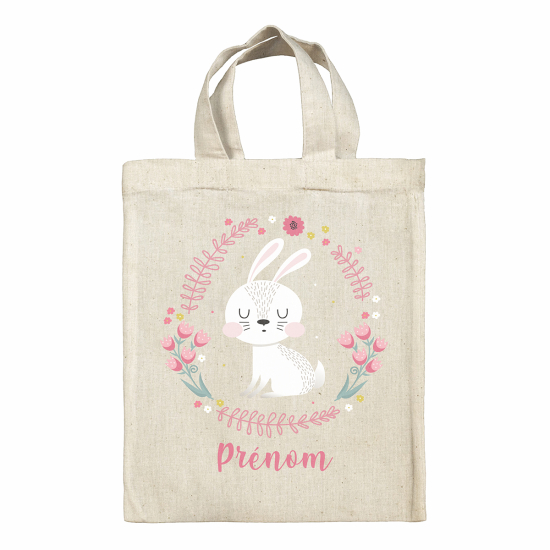Bolsa de Pascua personalizada - Coneja blanca flores