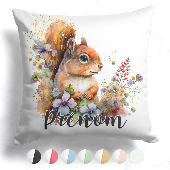Cojín bicolor personalizado - Ardilla flores