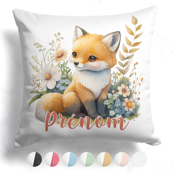 Cojín bicolor personalizado - Zorro flores