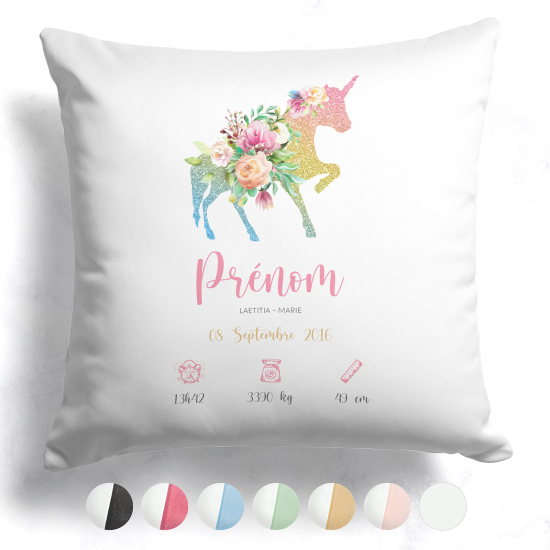 Cojín de nacimiento - Unicornio con purpurina