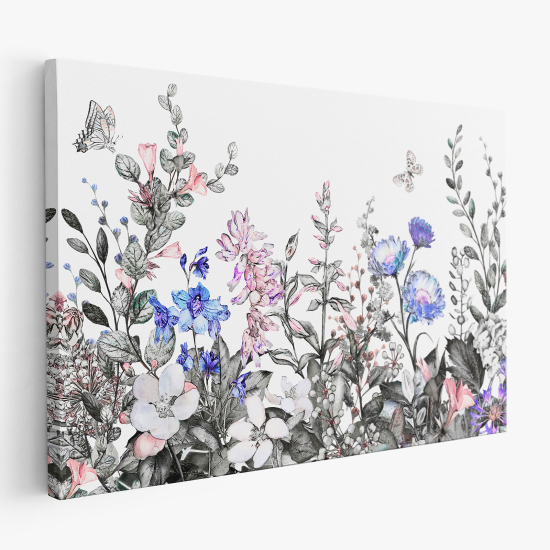 Cuadro en Lienzo - Flores Mariposas