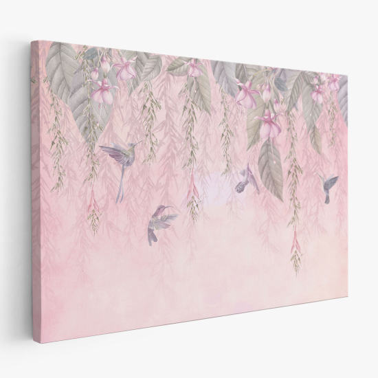 Cuadro en Lienzo - Flores Pájaros