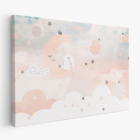 Cuadro en Lienzo para niños - Infantil - Luna Nubes