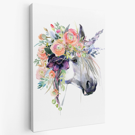 Cuadro en Lienzo para niños - Infantil - Unicornio flores