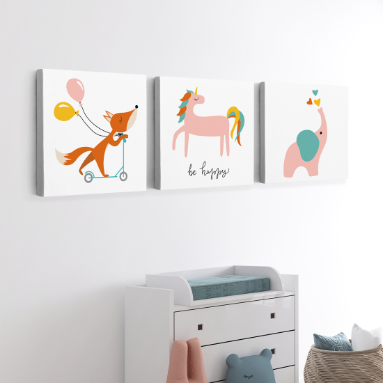 Cuadro tríptico para niños - Infantil - Animales