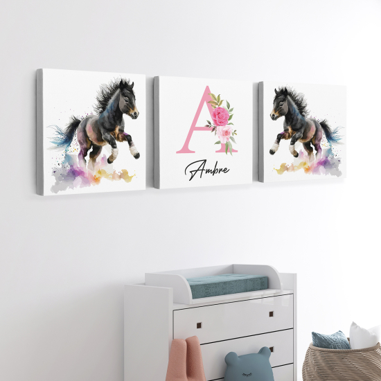 Cuadro tríptico personalizado para niños - Infantil - Potros