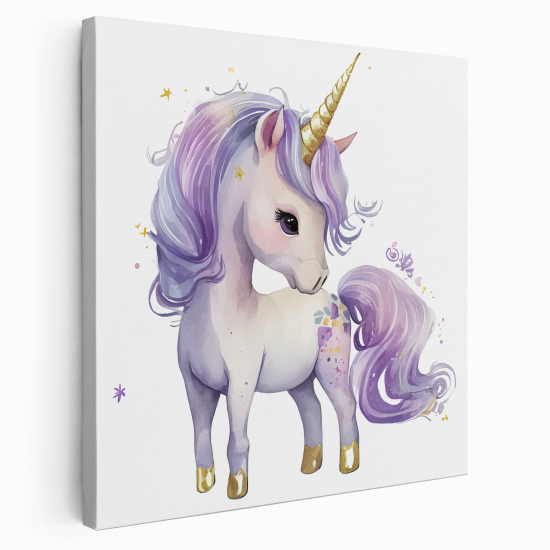 Lienzo cuadrado para niños - Infantil - Unicornio Violeta