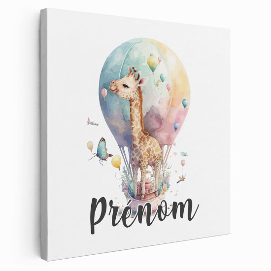 Lienzo personalizado para niños - Infantil - Jirafa Montgolfiera