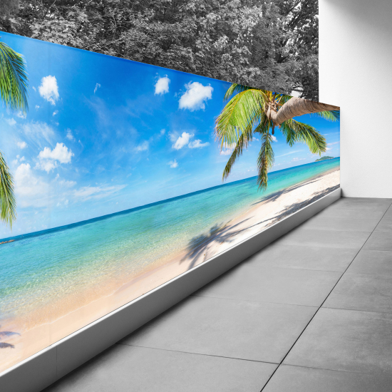 Pantalla de privacidad para balcón - 130x552 cm - Vista playa cocoteros