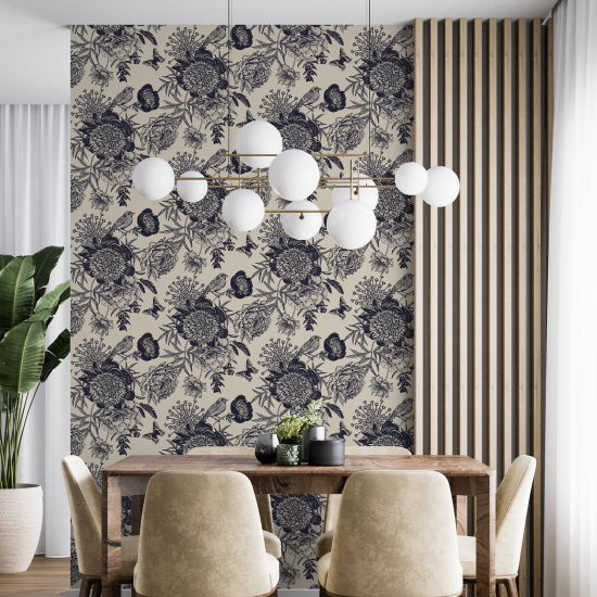 Papel pintado - Flores Pájaros