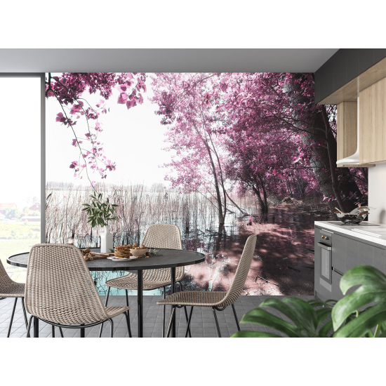 Papel pintado panorámico - Árbol Flores rosas