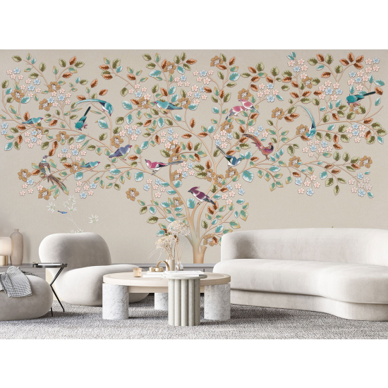 Papel pintado panorámico - Árbol Pájaros