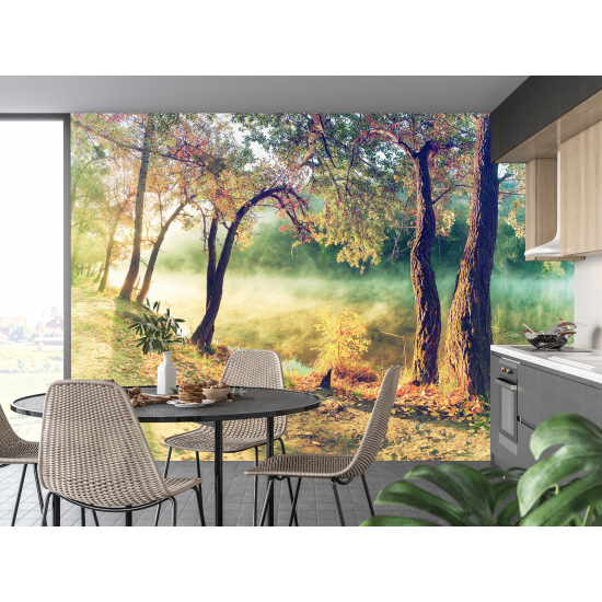 Papel pintado panorámico - Árboles y lago