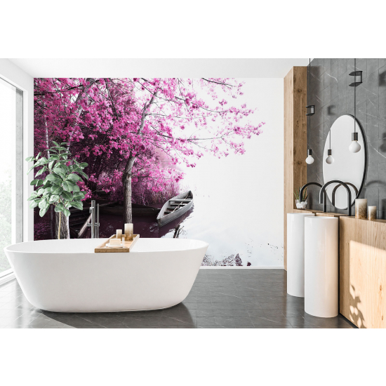 Papel pintado panorámico - Barco Flores rosas
