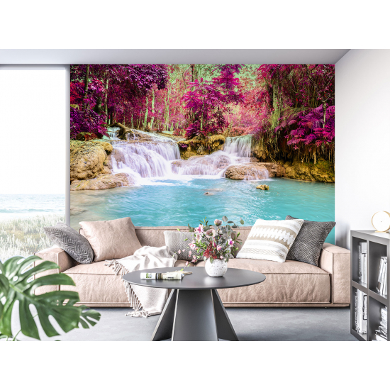 Papel pintado panorámico - Cascadas Flores rosas