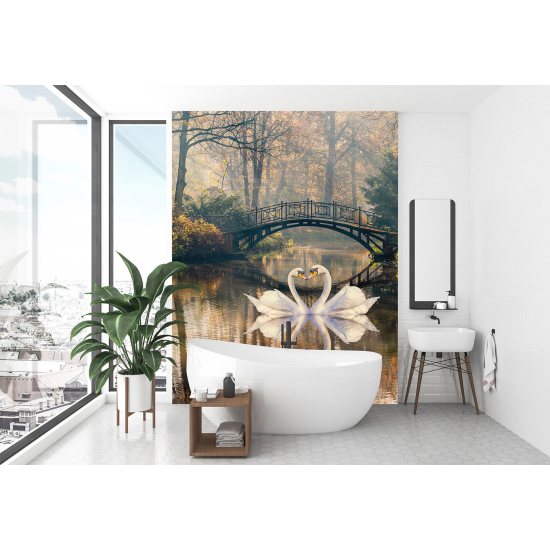 Papel pintado panorámico - Cisnes en el lago