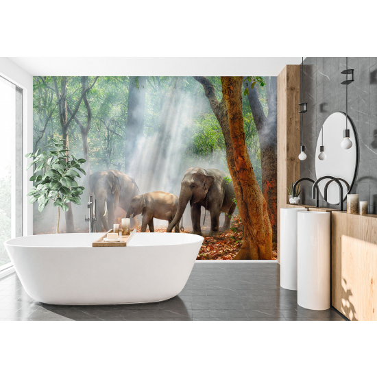 Papel pintado panorámico - Elefantes