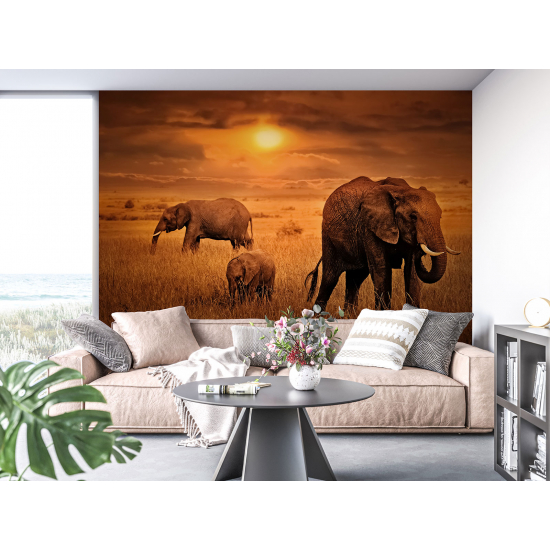 Papel pintado panorámico - Elefantes Sabana