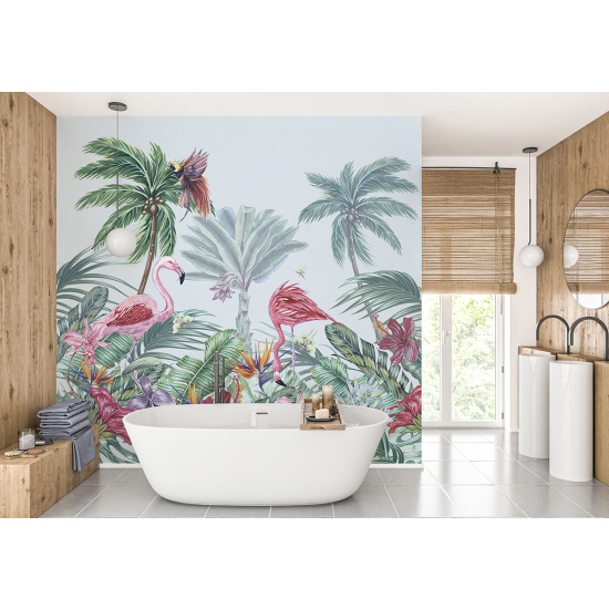 Papel pintado panorámico - Flamencos Rosados