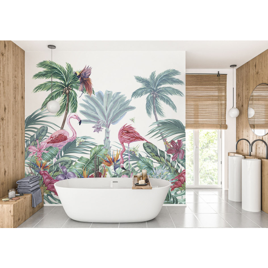 Papel pintado panorámico - Flamencos Rosados