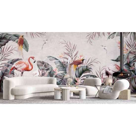 Papel pintado panorámico - Flamencos Rosados Aves