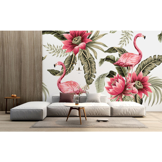 Papel pintado panorámico - Flamencos rosas
