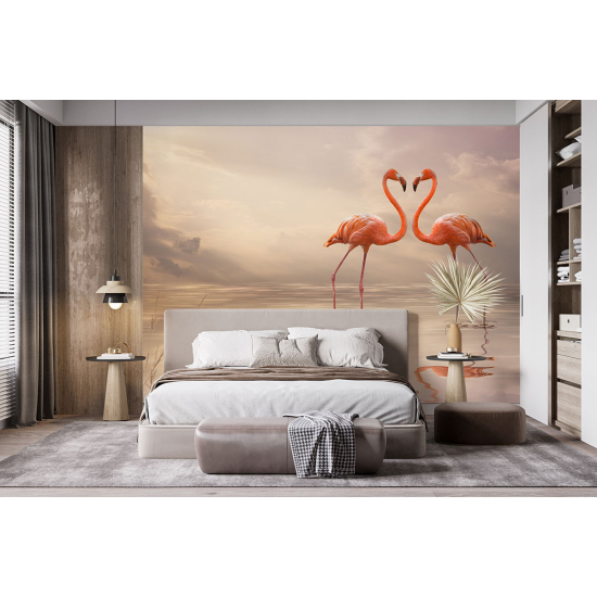 Papel pintado panorámico - Flamencos rosas