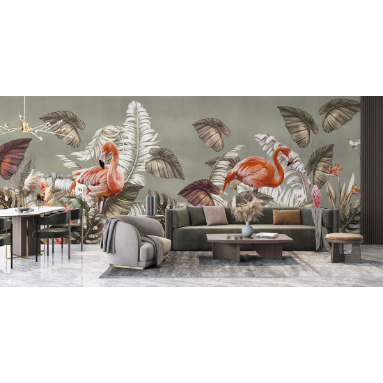 Papel pintado panorámico - Flamencos rosas