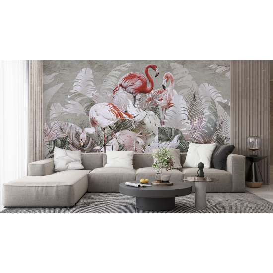 Papel pintado panorámico - Flamencos rosas