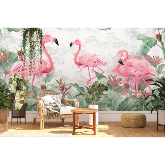 Papel pintado panorámico - Flamencos rosas