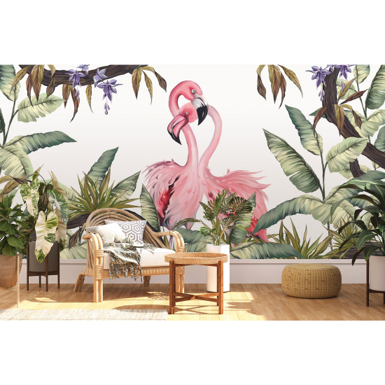 Papel pintado panorámico - Flamencos rosas