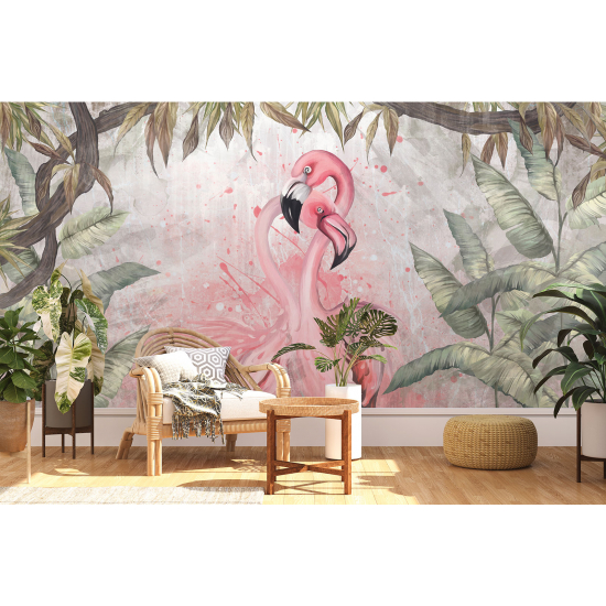 Papel pintado panorámico - Flamencos rosas