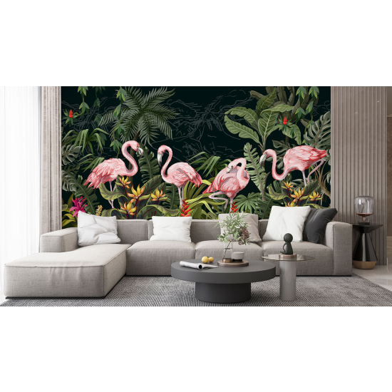 Papel pintado panorámico - Flamencos rosas Flores