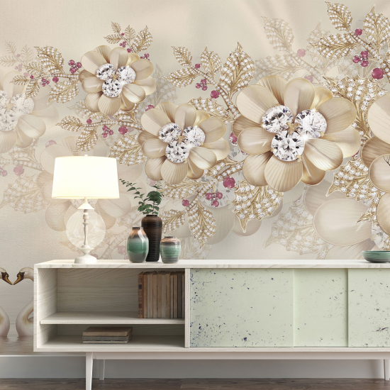 Papel pintado panorámico - Flores Efecto 3D