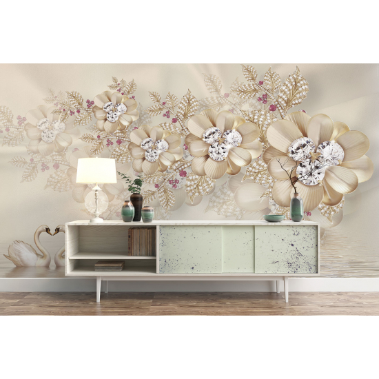 Papel pintado panorámico - Flores Efecto 3D