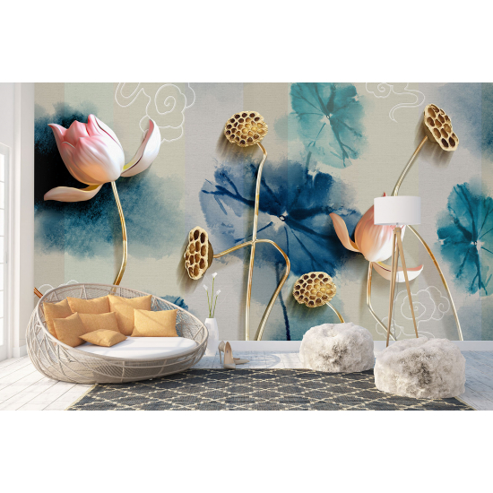 Papel pintado panorámico - Flores Efecto 3D