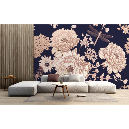 Papel pintado panorámico - Flores Libélula