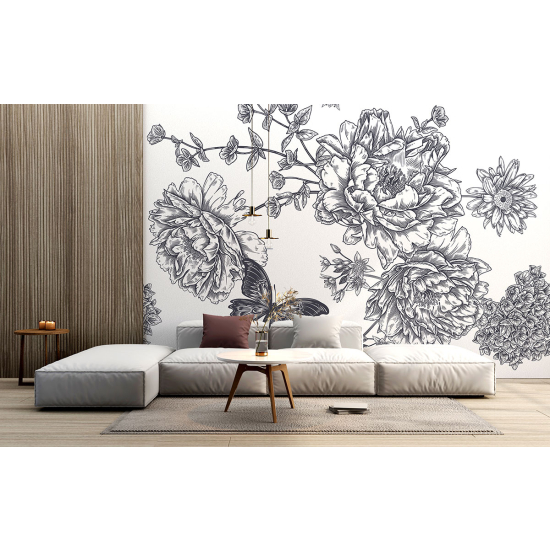 Papel pintado panorámico - Flores Mariposa