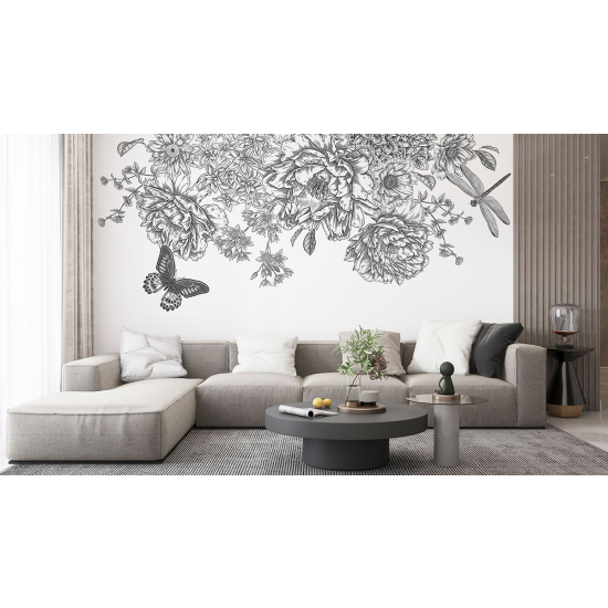 Papel pintado panorámico - Flores Mariposa