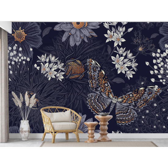Papel pintado panorámico - Flores Mariposa