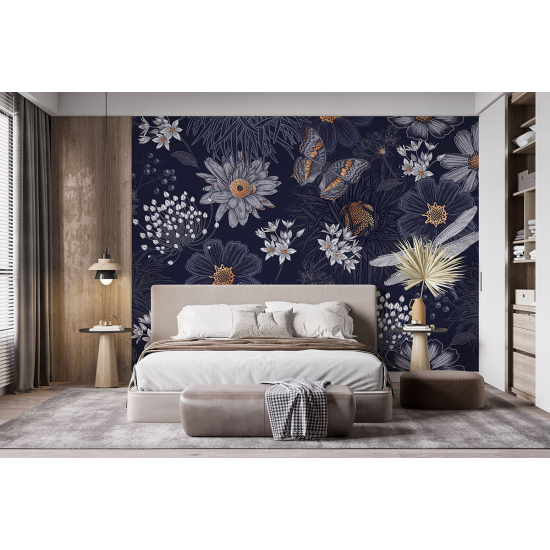 Papel pintado panorámico - Flores Mariposa