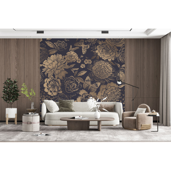Papel pintado panorámico - Flores Mariposas