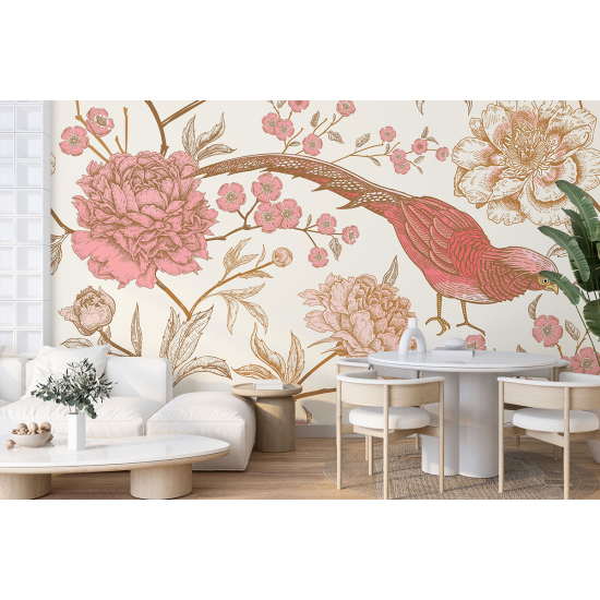 Papel pintado panorámico - Flores Pájaro