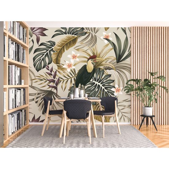Papel pintado panorámico - Flores Pájaro
