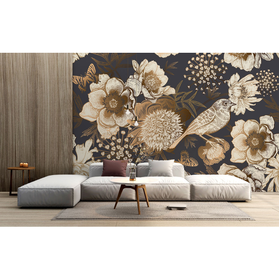 Papel pintado panorámico - Flores Pájaro