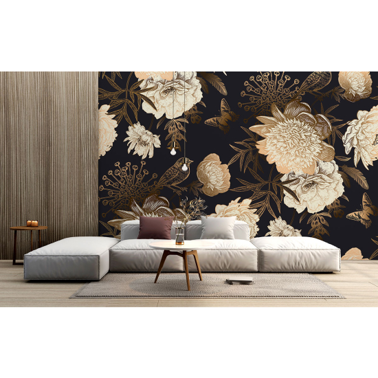Papel pintado panorámico - Flores Pájaro