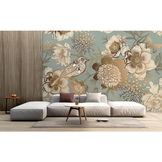Papel pintado panorámico - Flores Pájaro